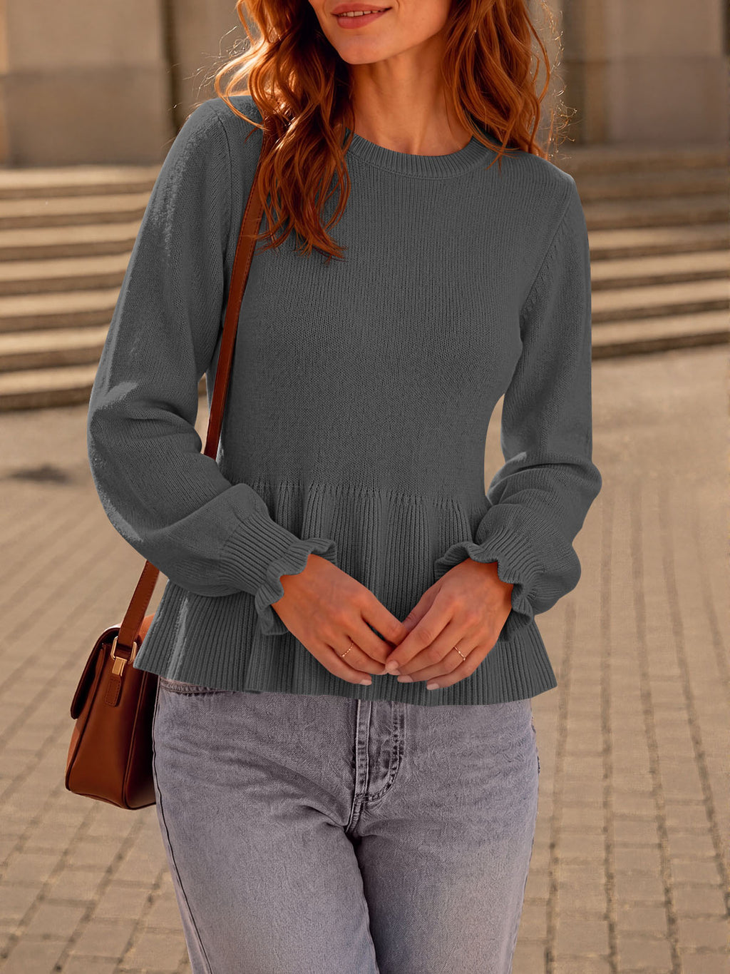 Saodimallsu Womens Peplum Long Sleeve Sweater