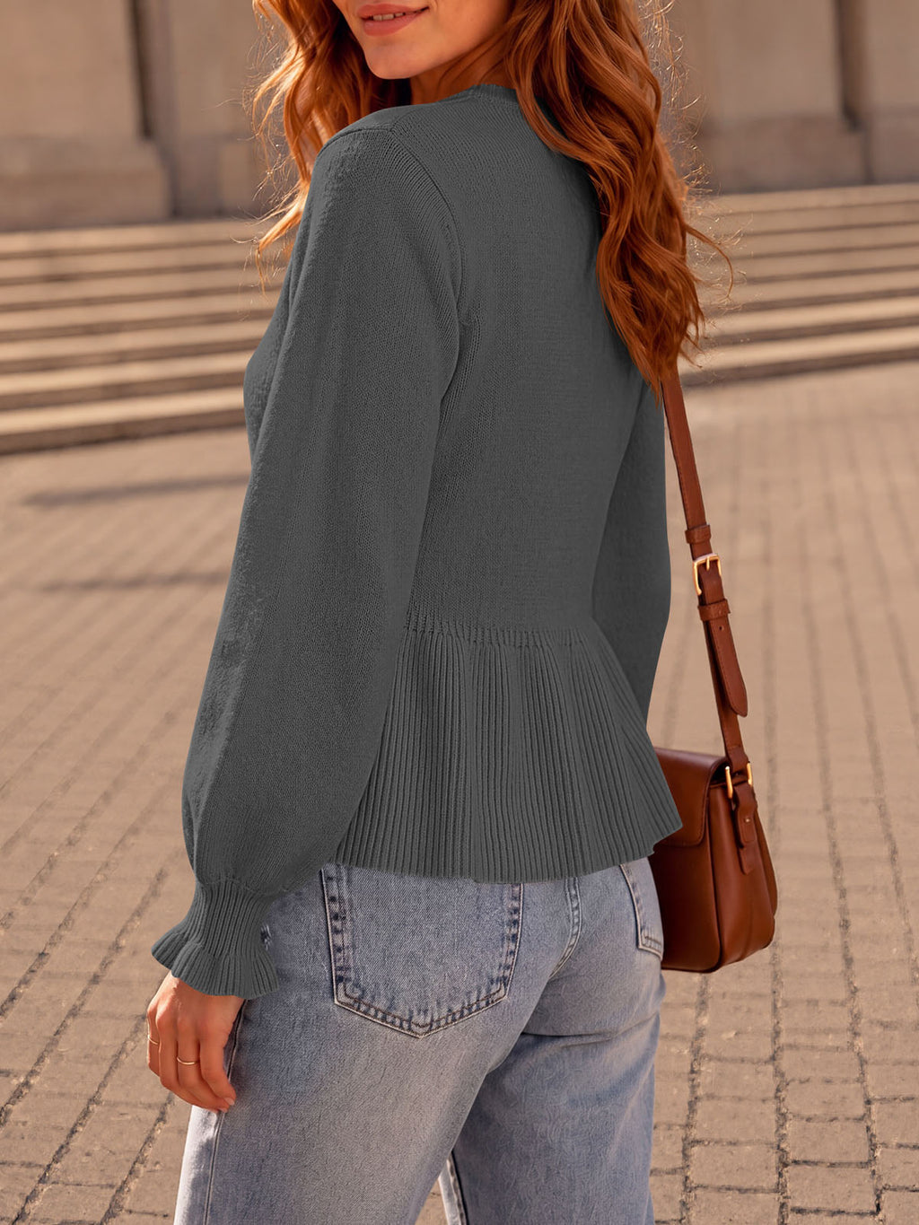 Saodimallsu Womens Peplum Long Sleeve Sweater