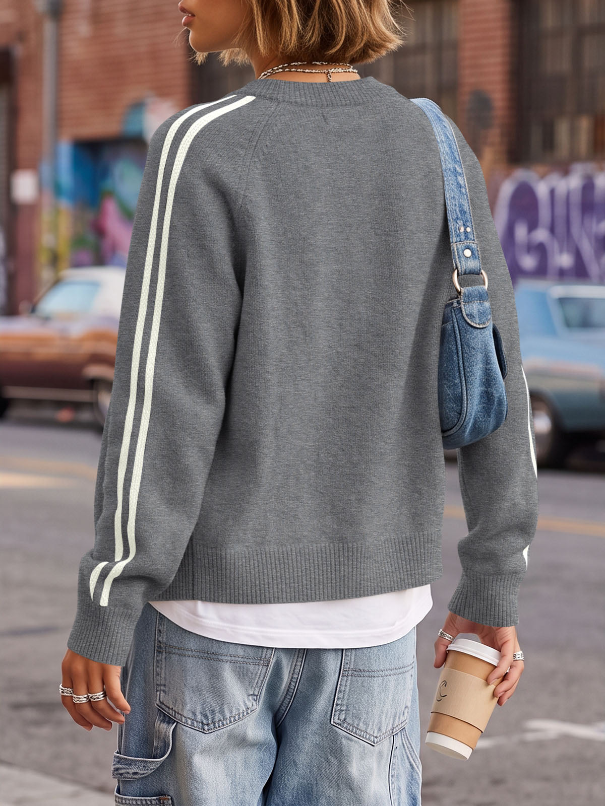 Saodimallsu Womens Zip Up Crew Neck Cardigan