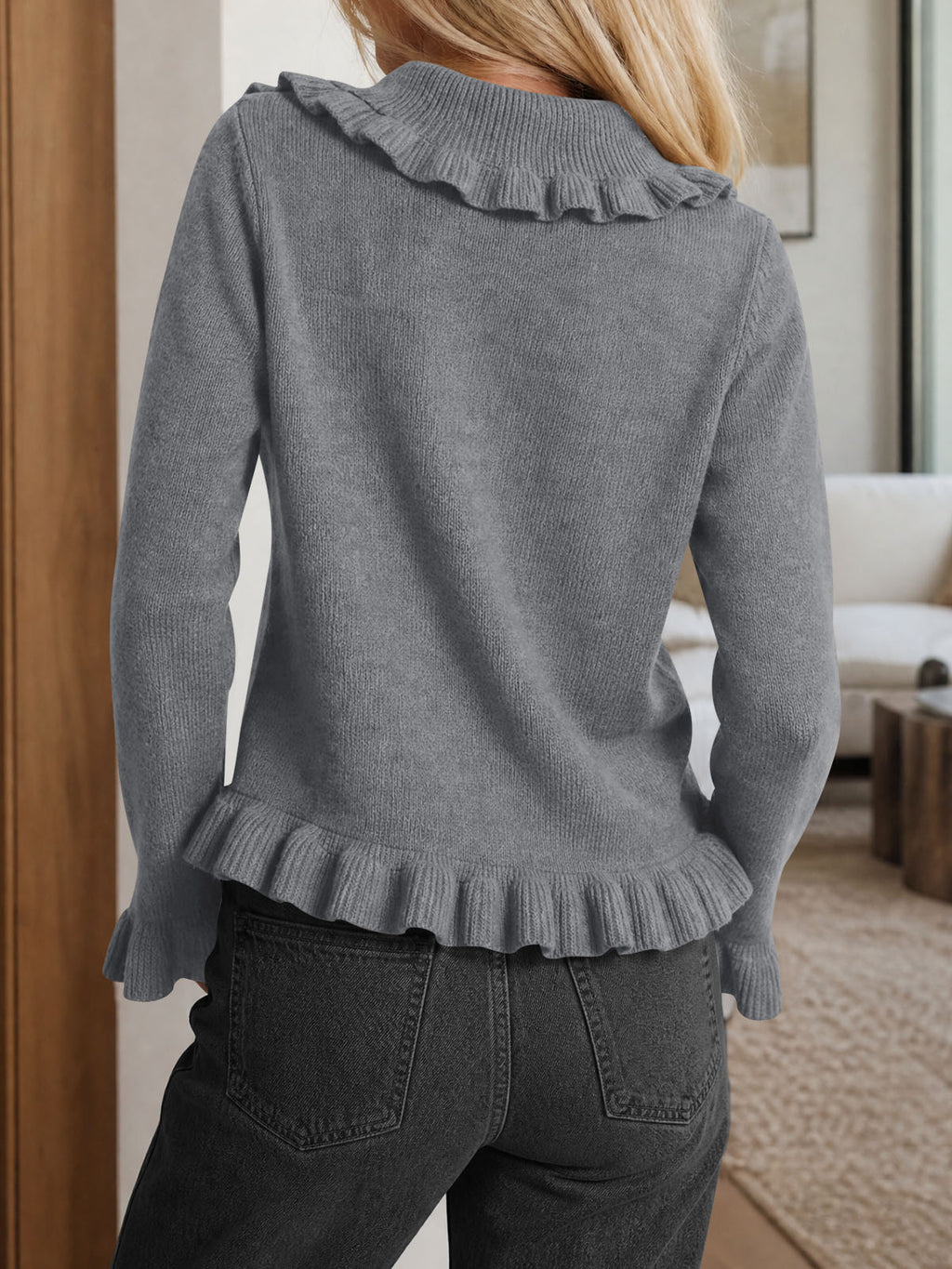 Saodimallsu Womens Ruffle Button Down Cardigan