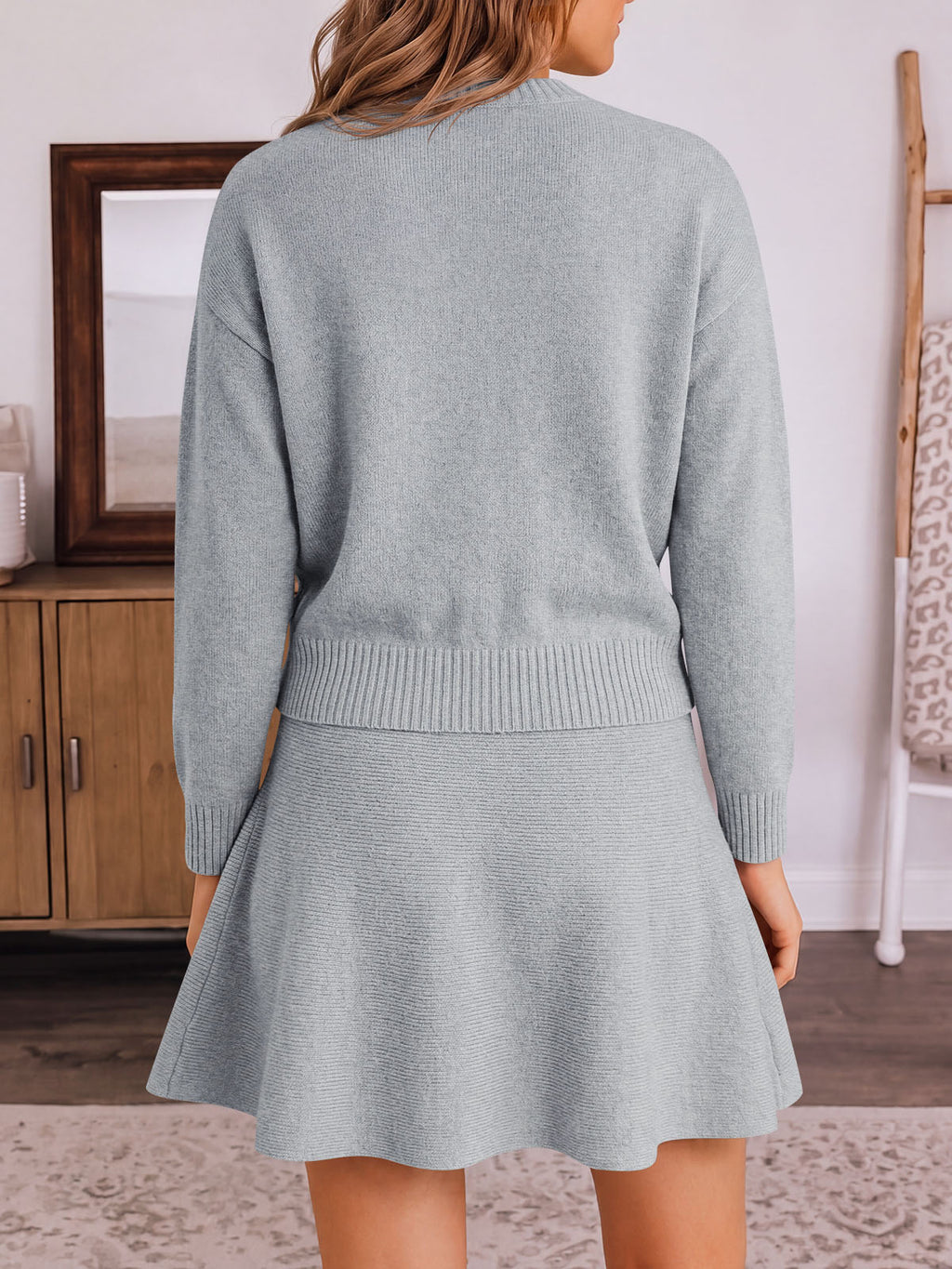 Saodimallsu Women 2 Piece Sweater Skirt Set