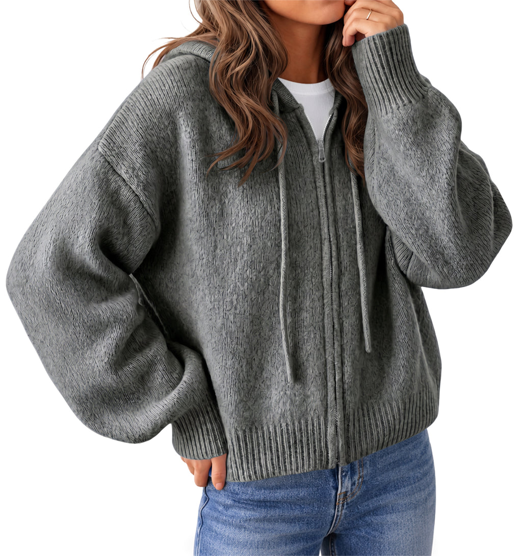 Saodimallsu Womens Zip Up Hooded Knit Cardigan