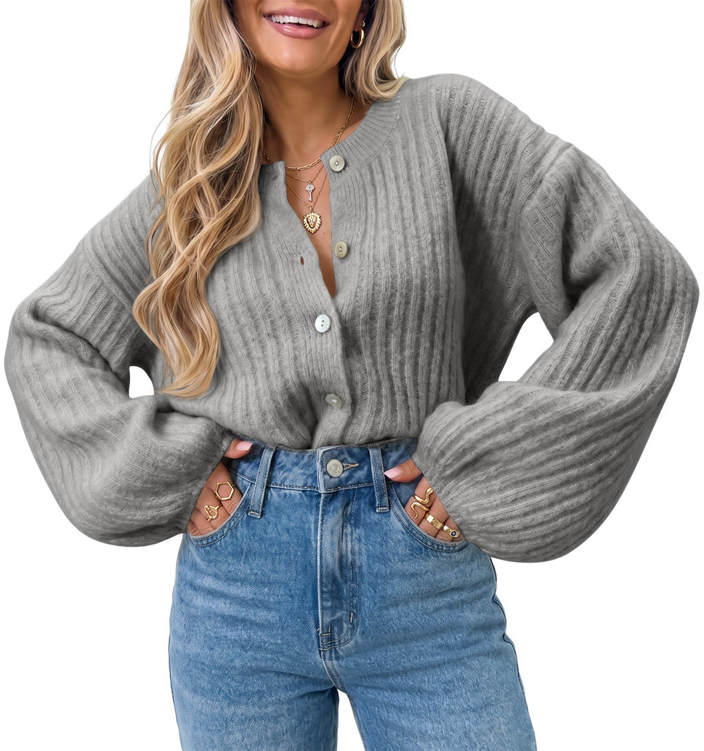 Saodimallsu Womens Lantern Sleeve Button Down Cardigan
