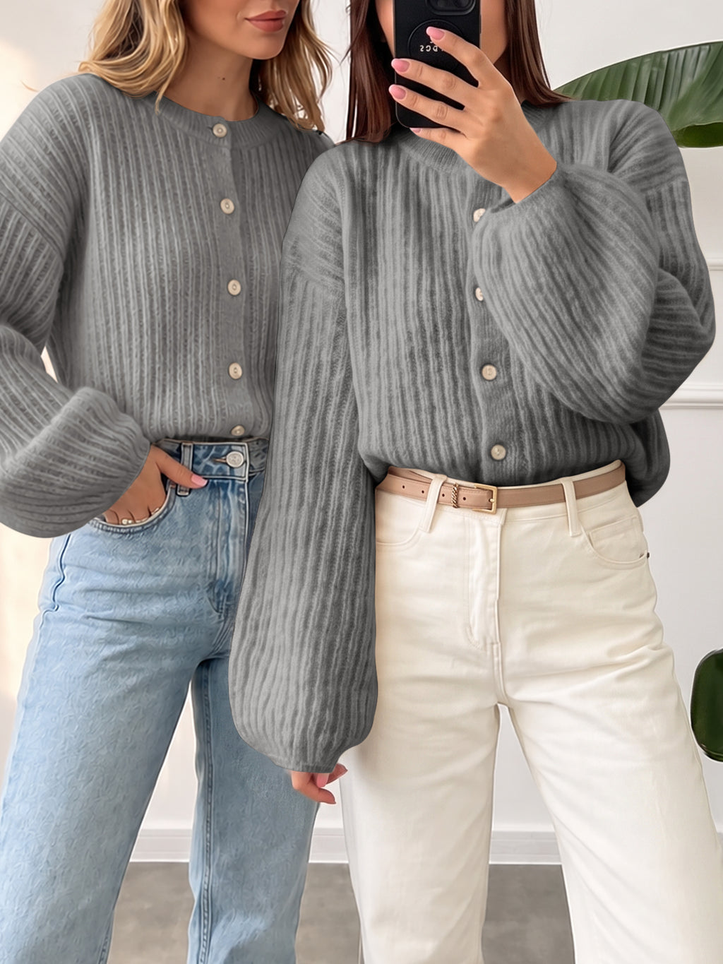 Saodimallsu Womens Lantern Sleeve Button Down Cardigan