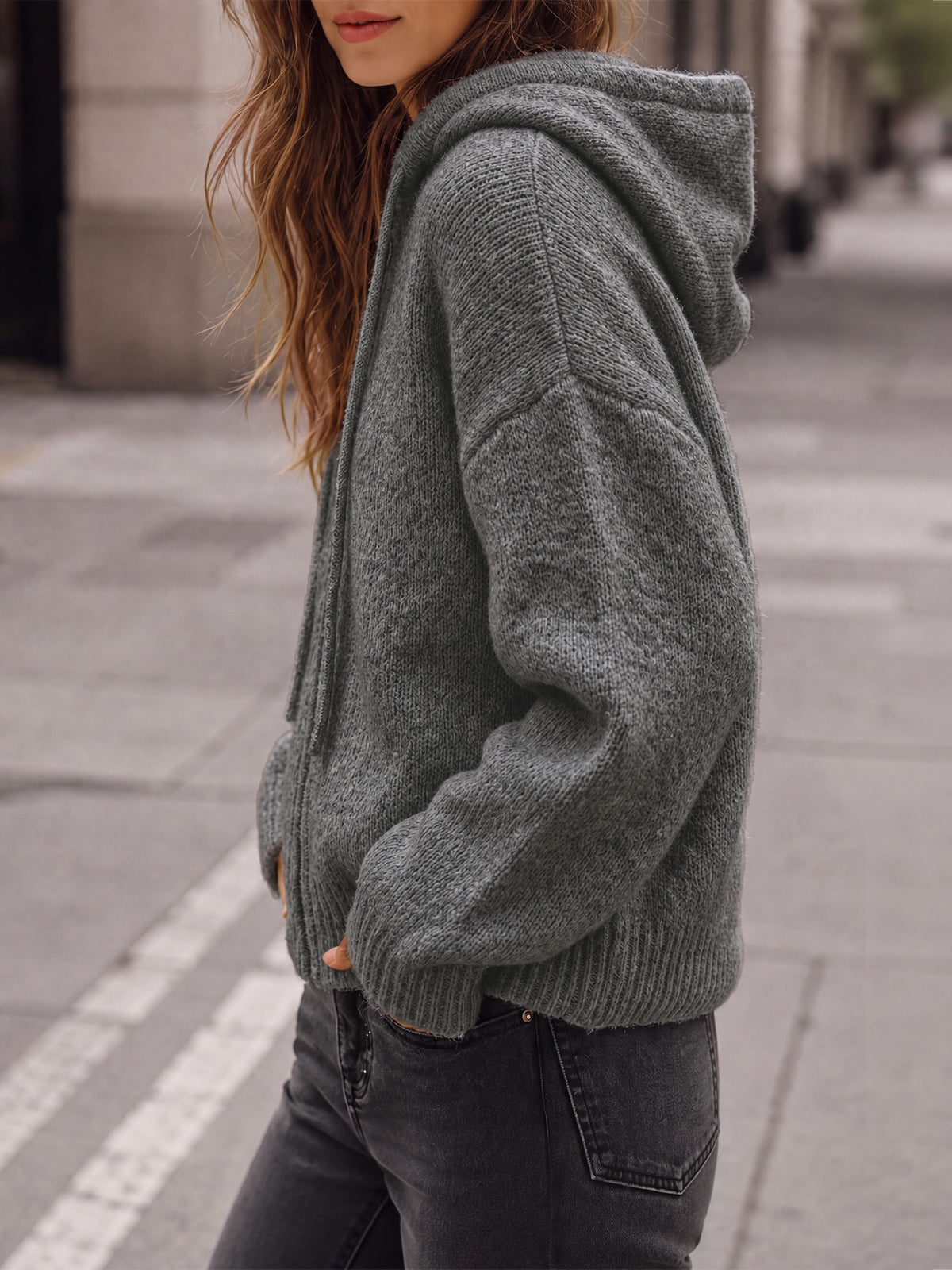 Saodimallsu Womens Zip Up Hooded Knit Cardigan