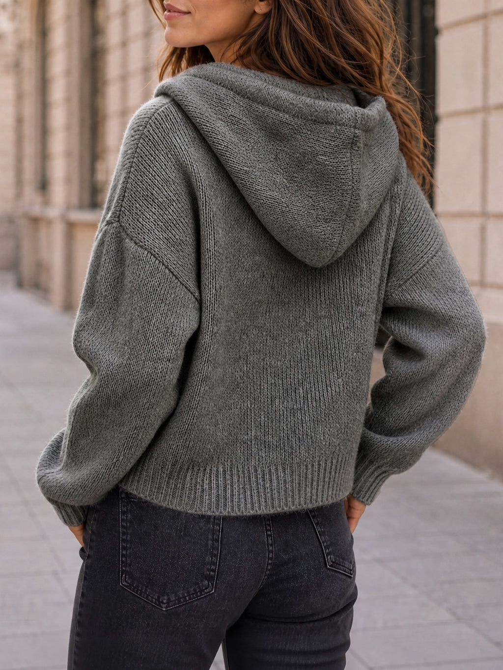 Saodimallsu Womens Zip Up Hooded Knit Cardigan