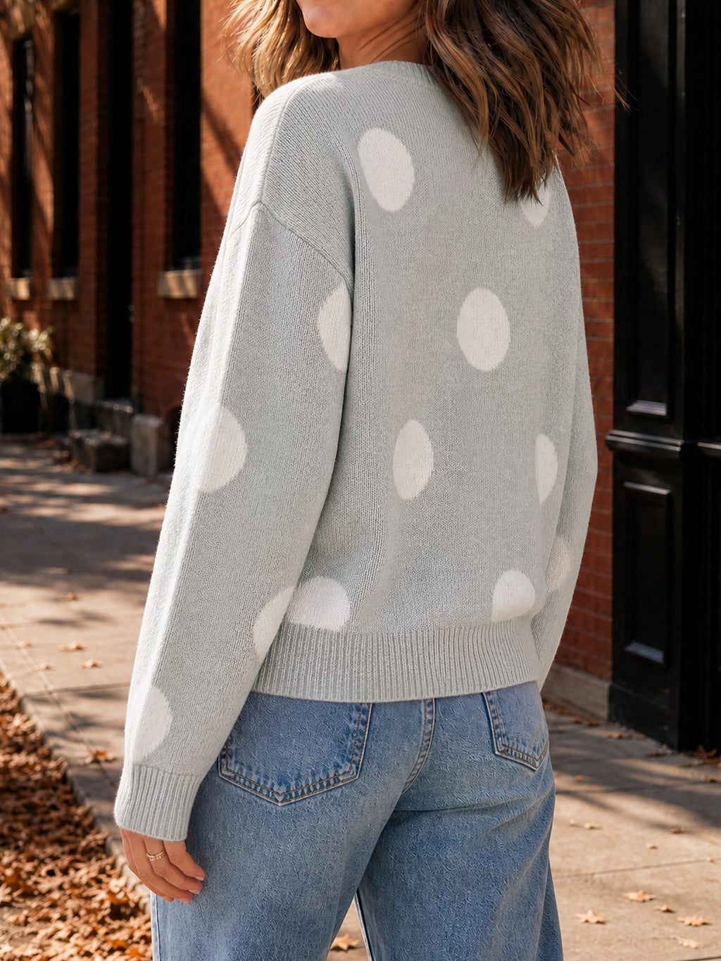 Saodimallsu Women Polka Dot Knit Cardigan