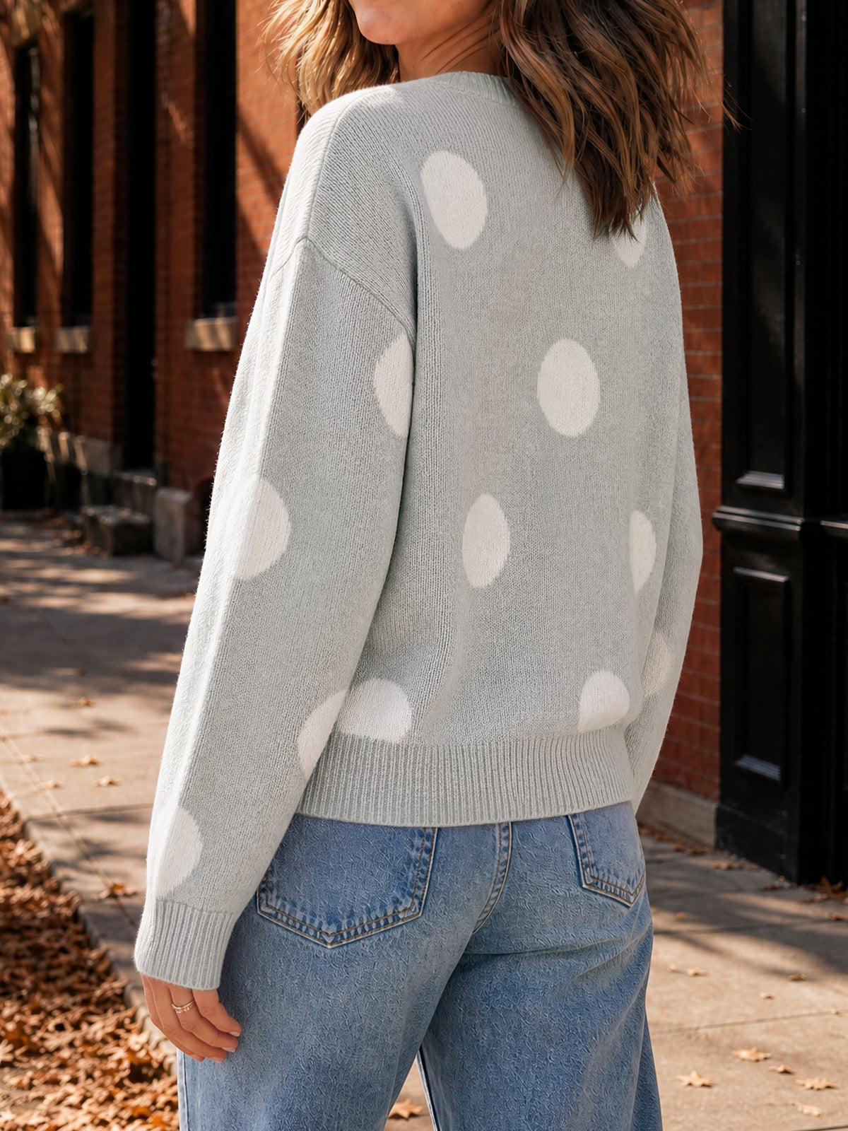 Saodimallsu Women Polka Dot Knit Cardigan