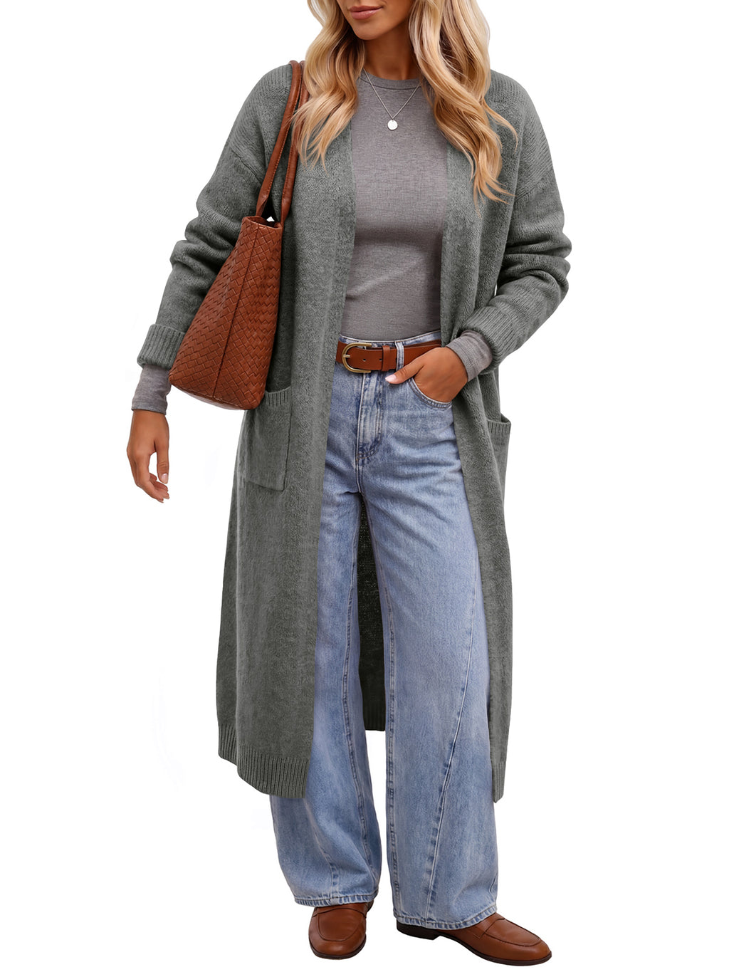 Saodimallsu Women Long Open Front Knit Cardigan Duster