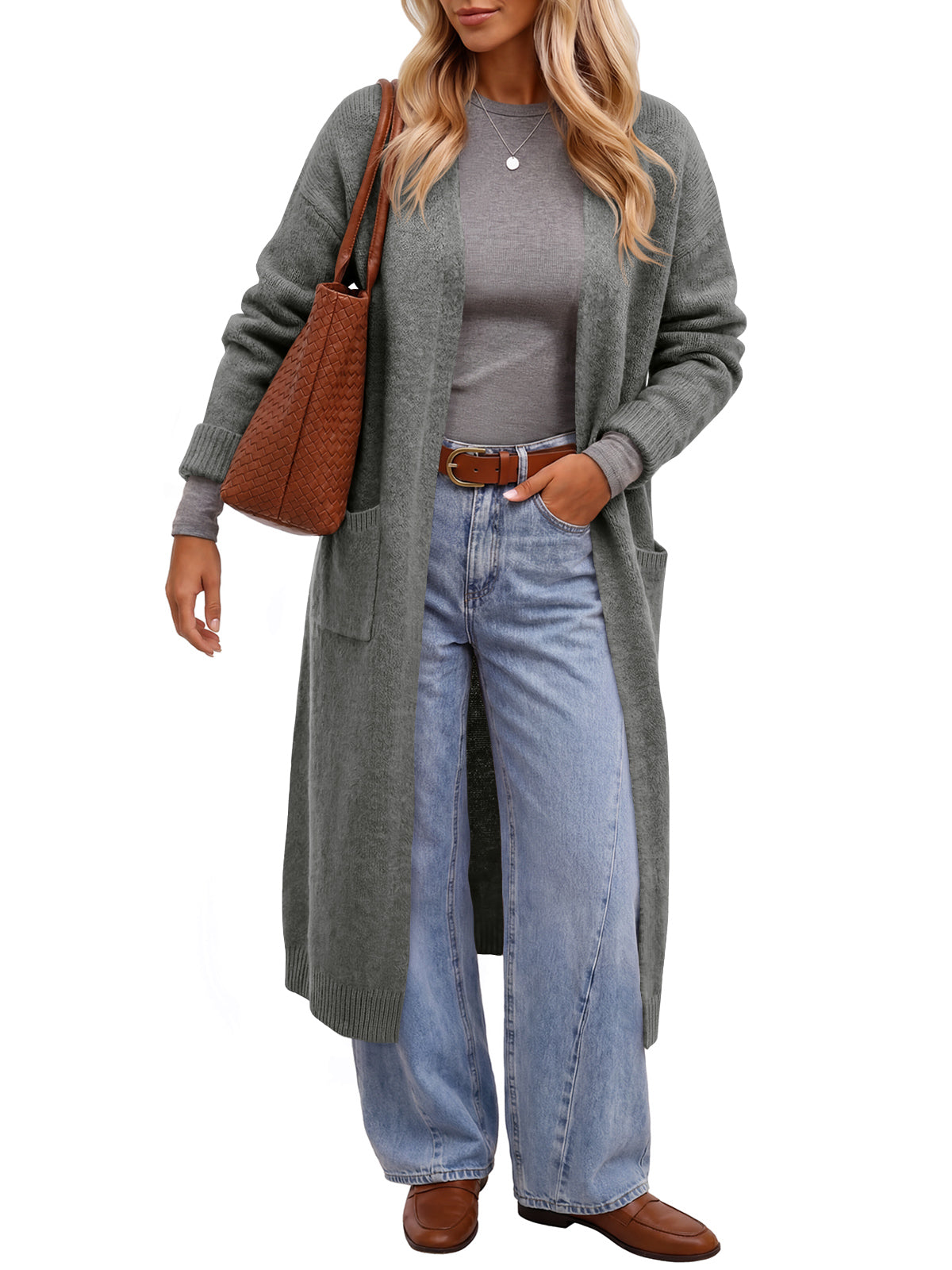 Saodimallsu Women Long Open Front Knit Cardigan Duster