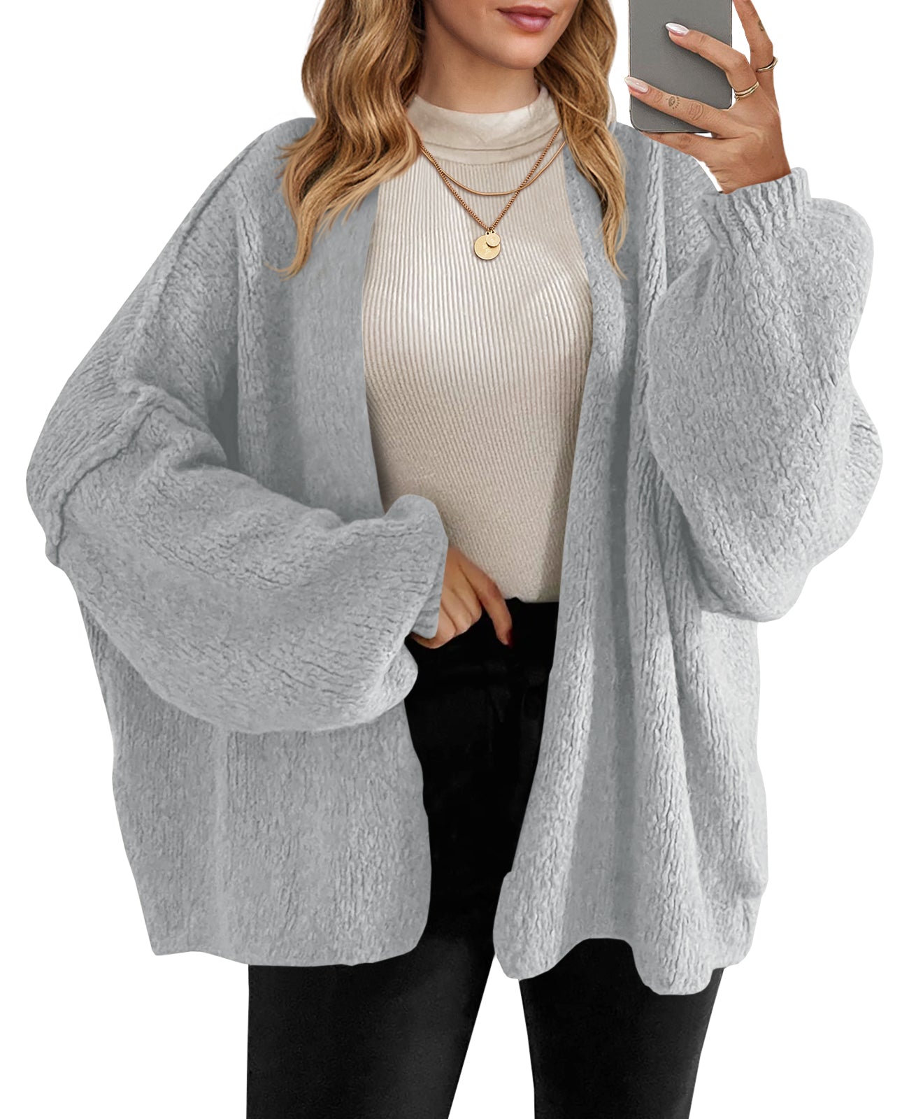 Saodimallsu Womens Lantern Sleeve Chunky Cardigan