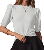 Saodimallsu Womens Puff Sleeve Ruffle Knit Pullover