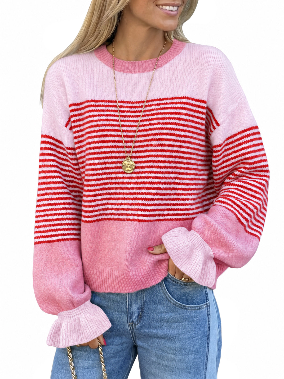 Saodimallsu Women Ruffle Sleeve Sweater