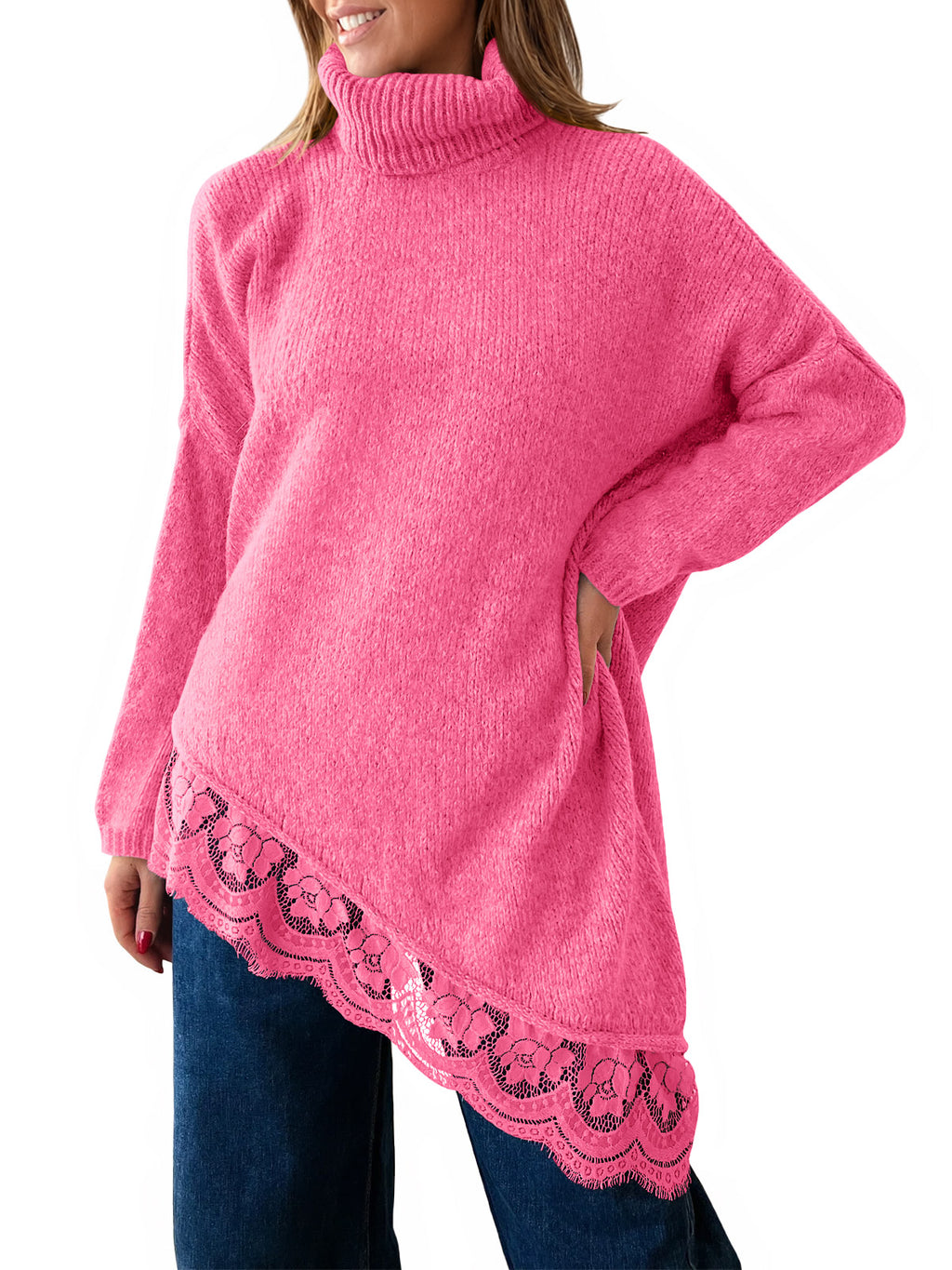 Saodimallsu Womens Oversized Batwing Sleeve Turtleneck Sweater