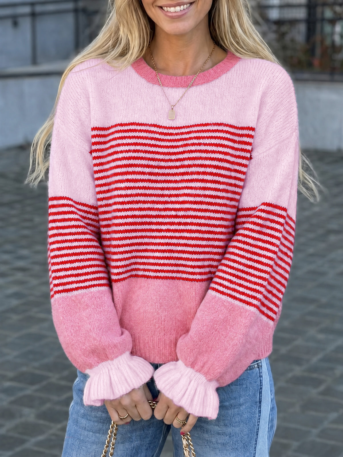 Saodimallsu Women Ruffle Sleeve Sweater