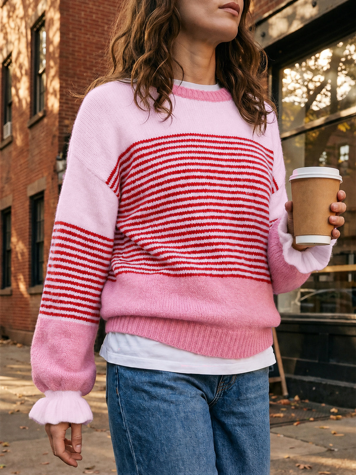 Saodimallsu Women Ruffle Sleeve Sweater
