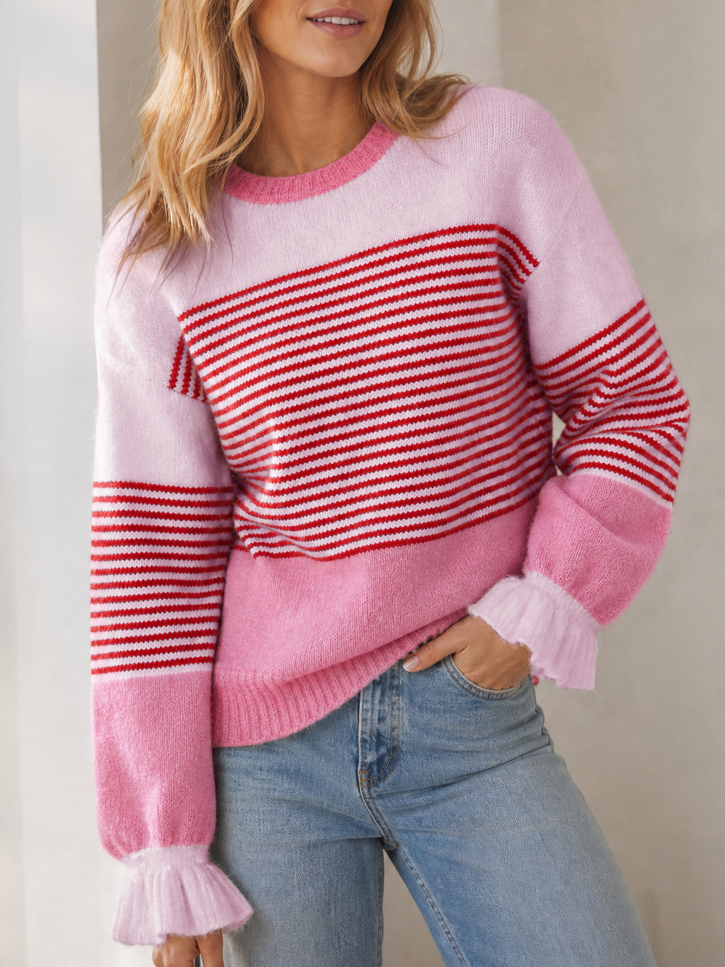 Saodimallsu Women Ruffle Sleeve Sweater