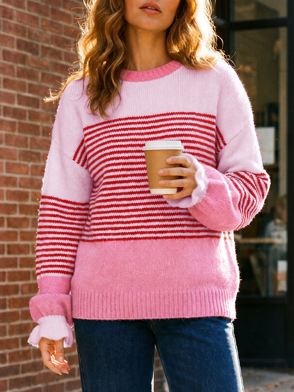 Saodimallsu Women Ruffle Sleeve Sweater