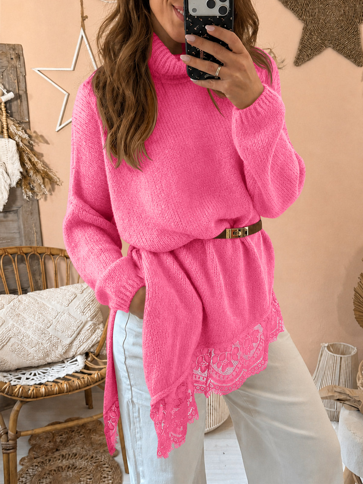 Saodimallsu Womens Oversized Batwing Sleeve Turtleneck Sweater