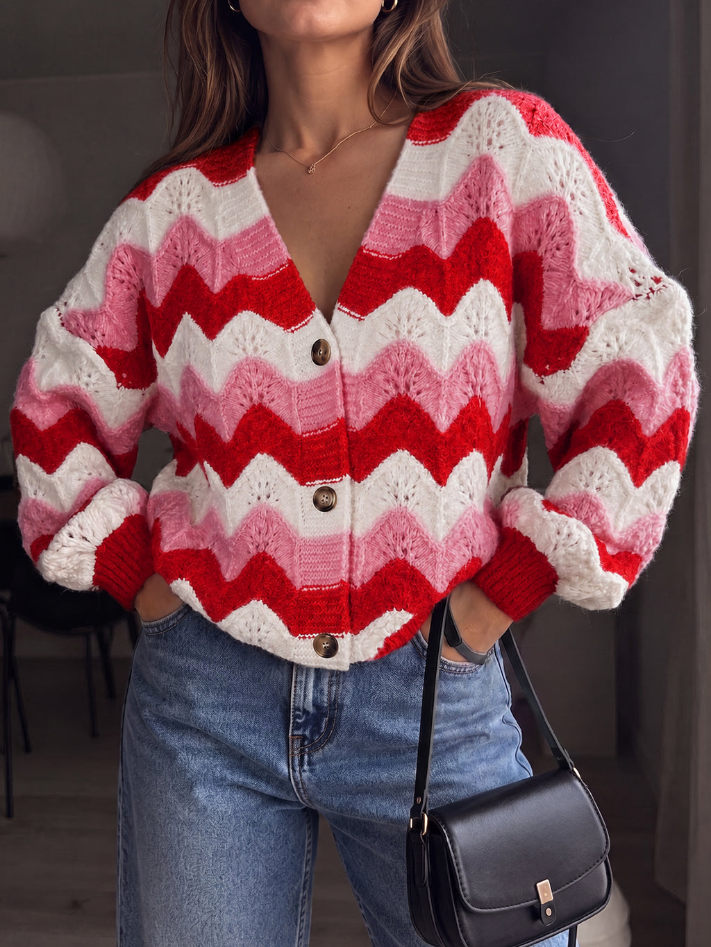 Saodimallsu Women Oversized Striped Cardigan