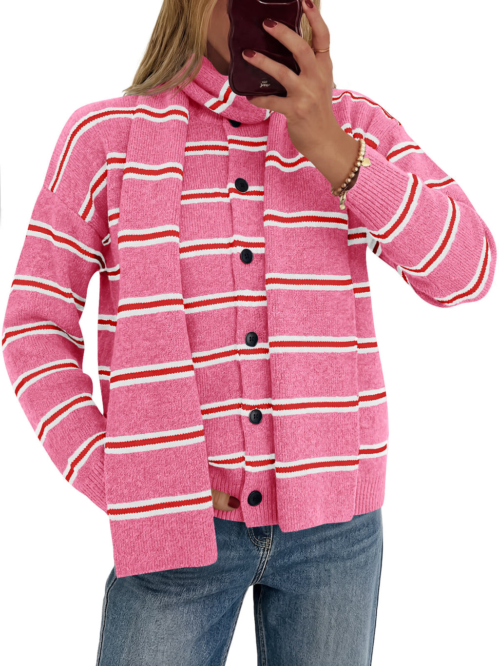Saodimallsu Striped Knit Button Cardigan