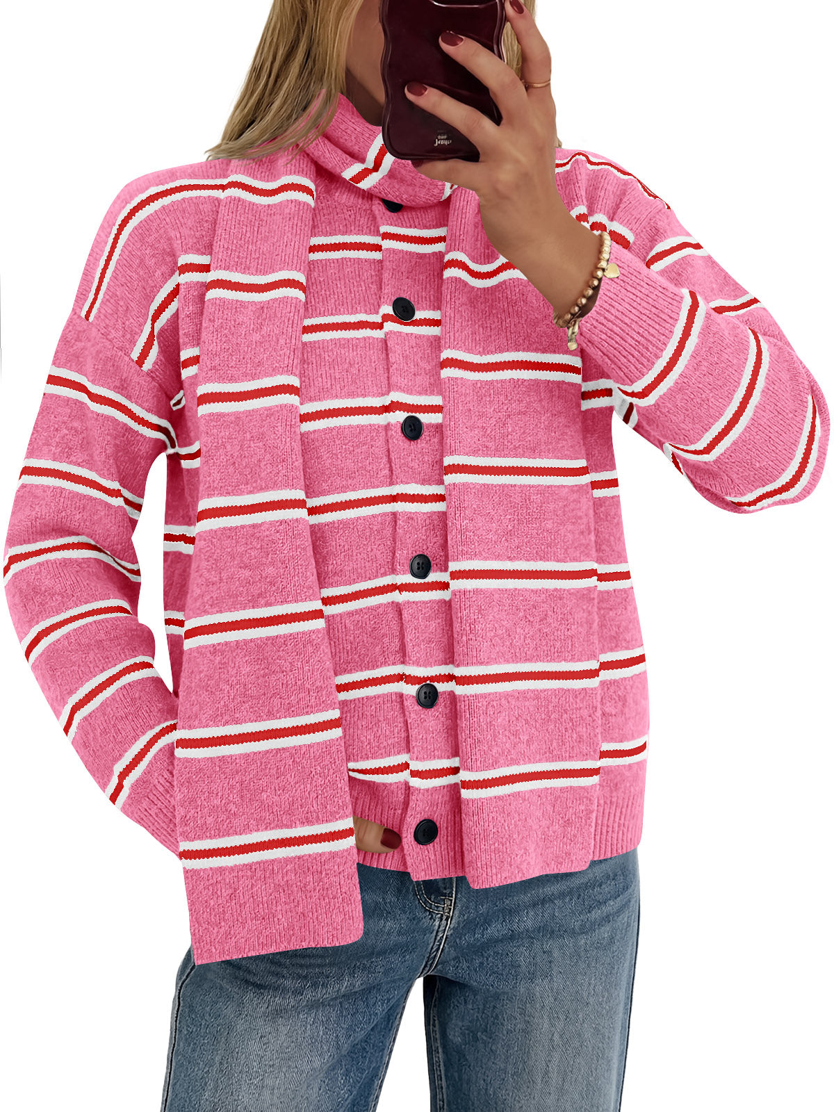 Saodimallsu Striped Knit Button Cardigan