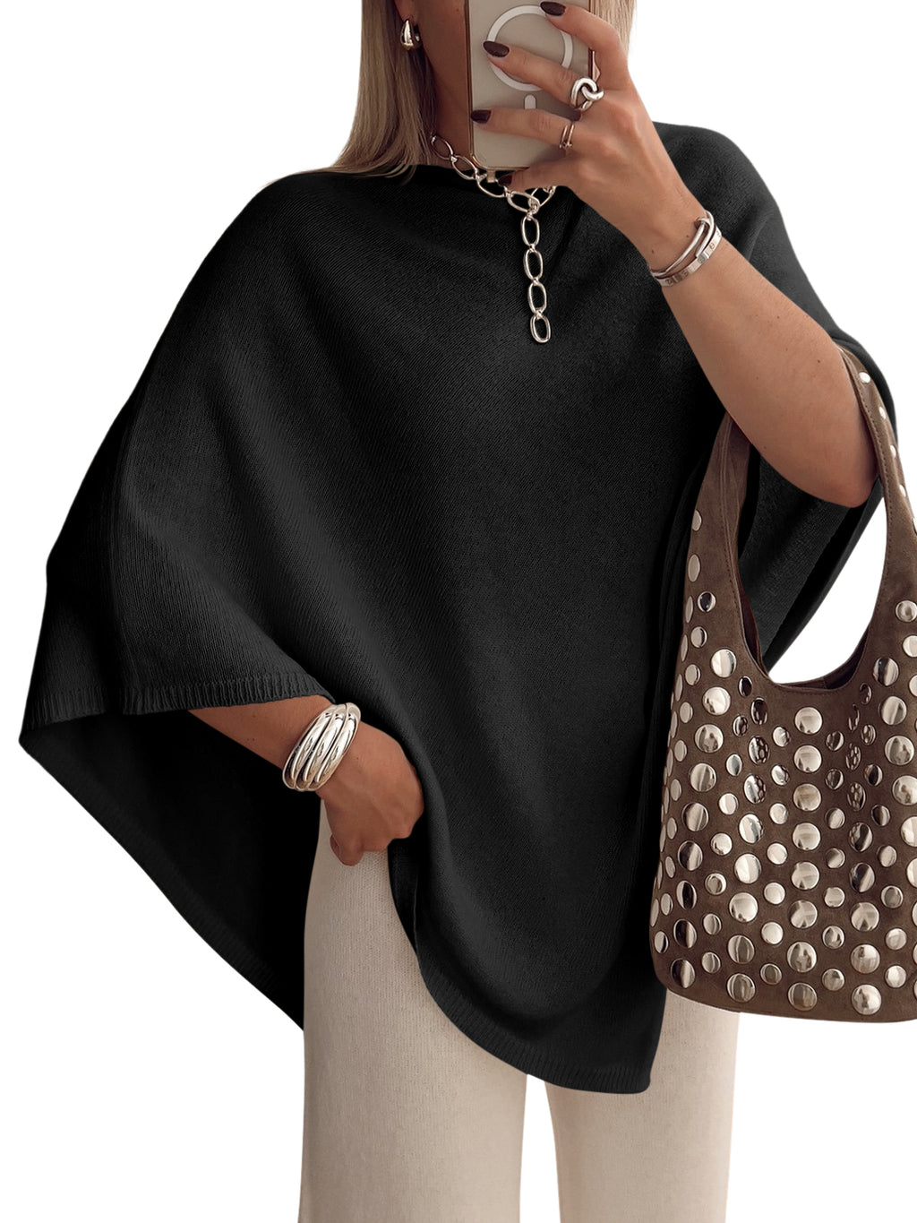 Saodimallsu Women Poncho Boat Neck Knit Sweater
