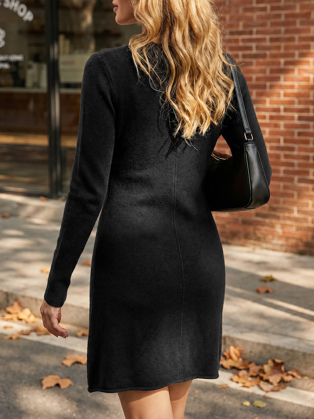 Saodimallsu Women Long Sleeve Knit Fit Flare Mini Sweater Dress