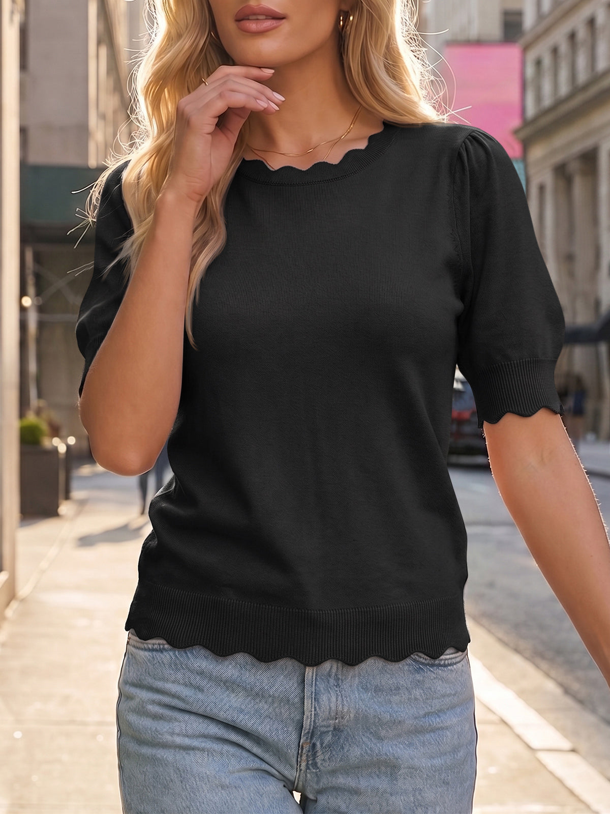 Saodimallsu Women Puff Sleeve Knit Top