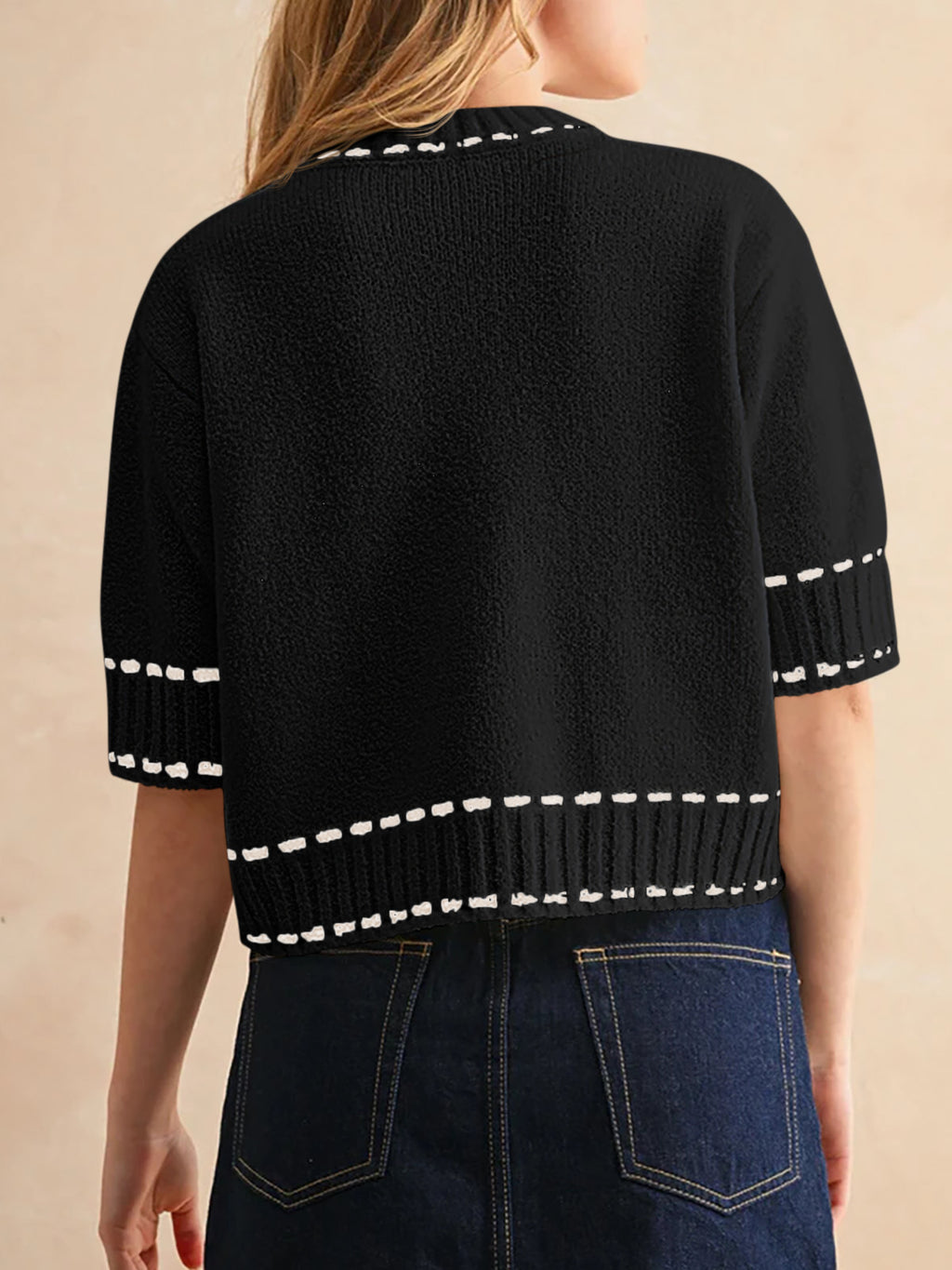 Saodimallsu Womens Cropped Crew Neck Knit Sweater