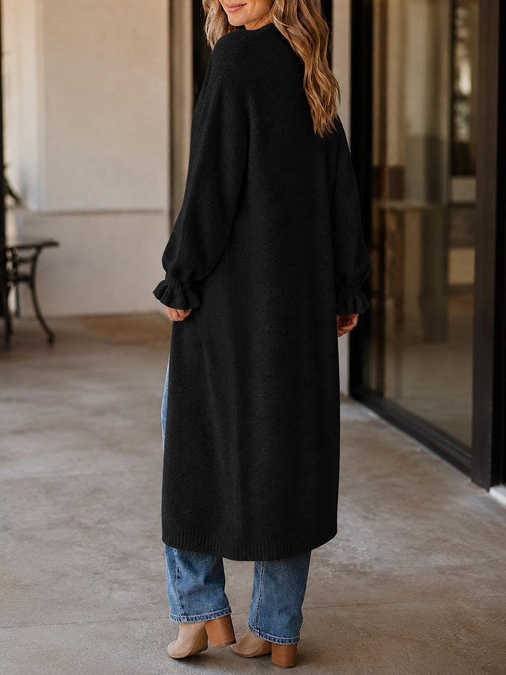 Saodimallsu Womens Ruffle Long Knit Cardigan