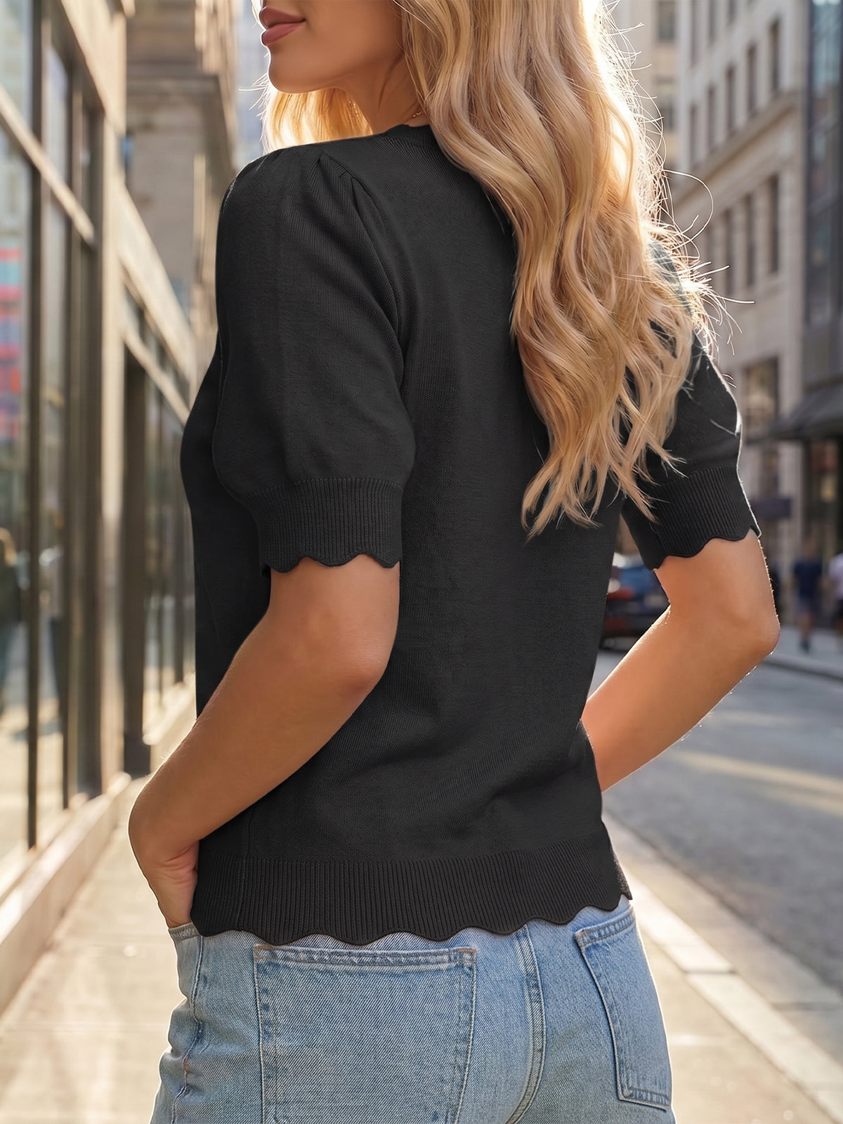 Saodimallsu Women Puff Sleeve Knit Top