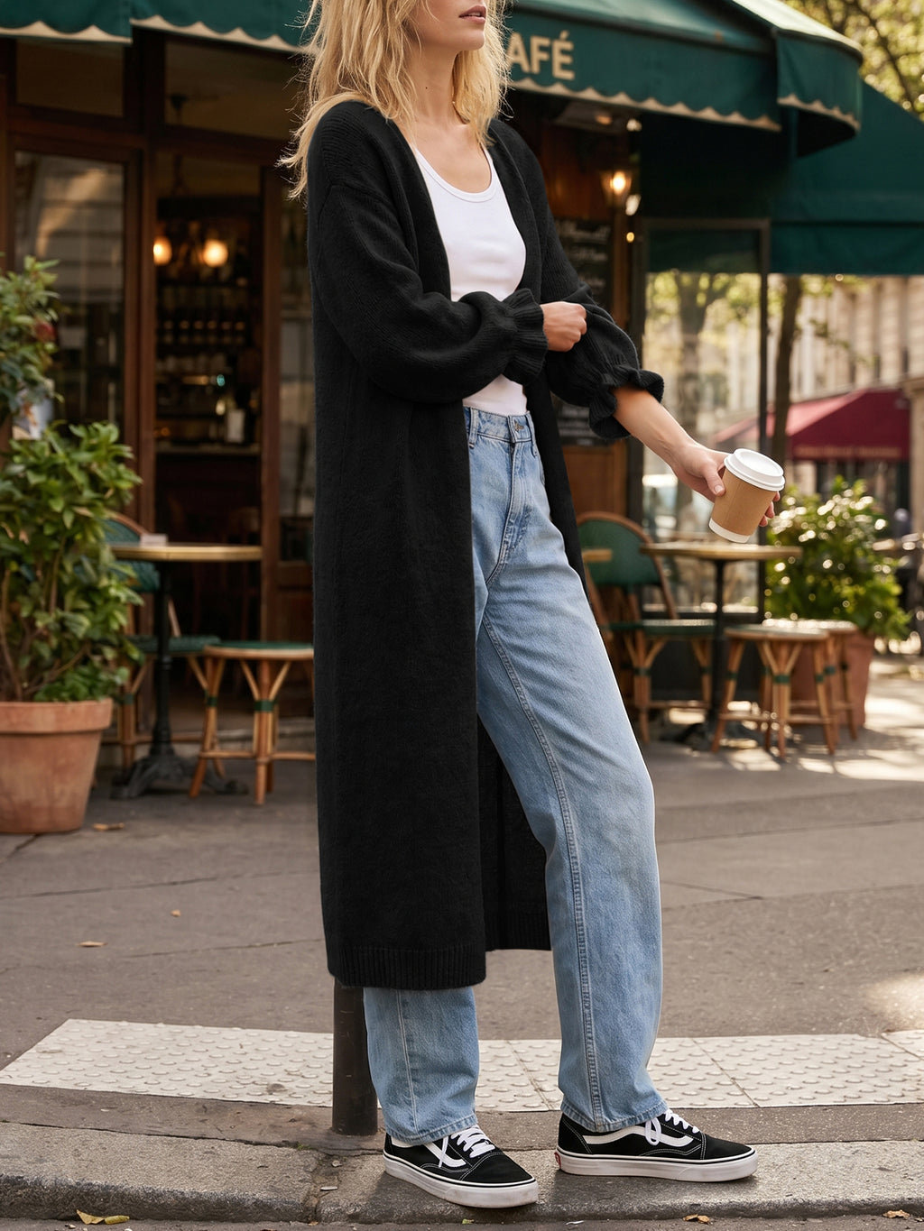 Saodimallsu Womens Ruffle Long Knit Cardigan
