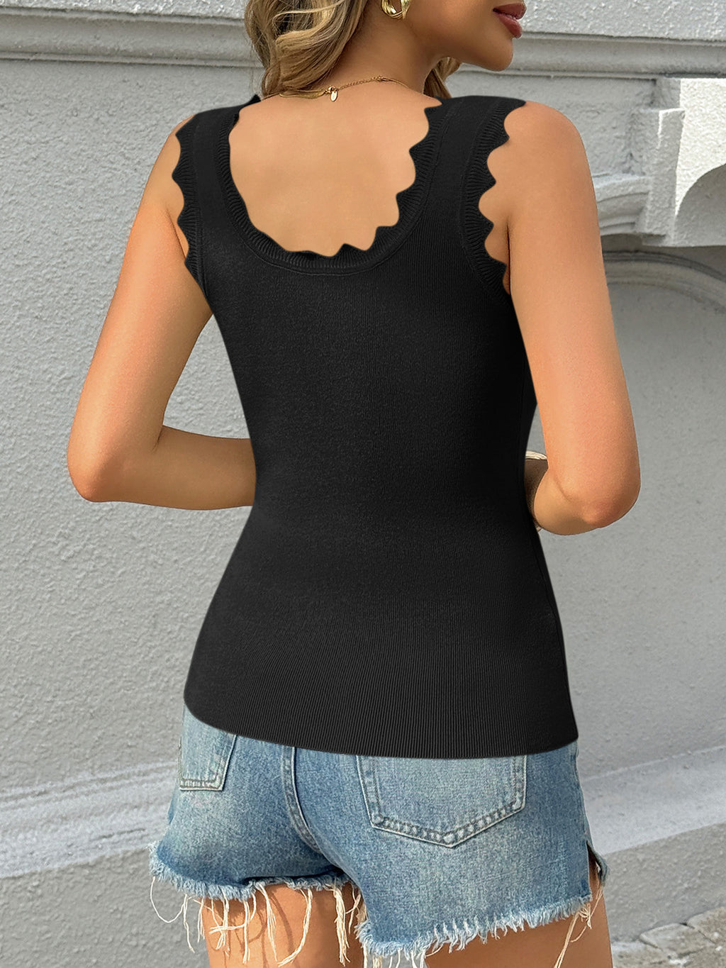 Saodimallsu Womens Square Neck Ribbed Knit Tank Top