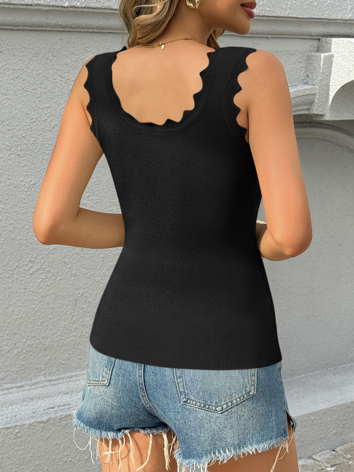 Saodimallsu Womens Square Neck Ribbed Knit Tank Top
