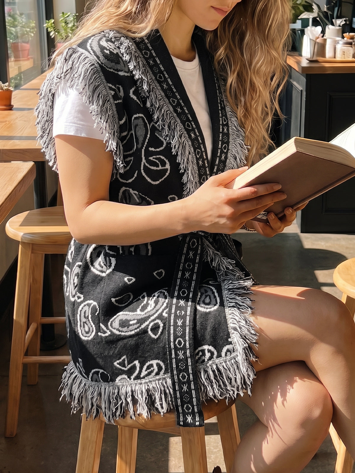 Saodimallsu Women Fringe Knit Cardigan