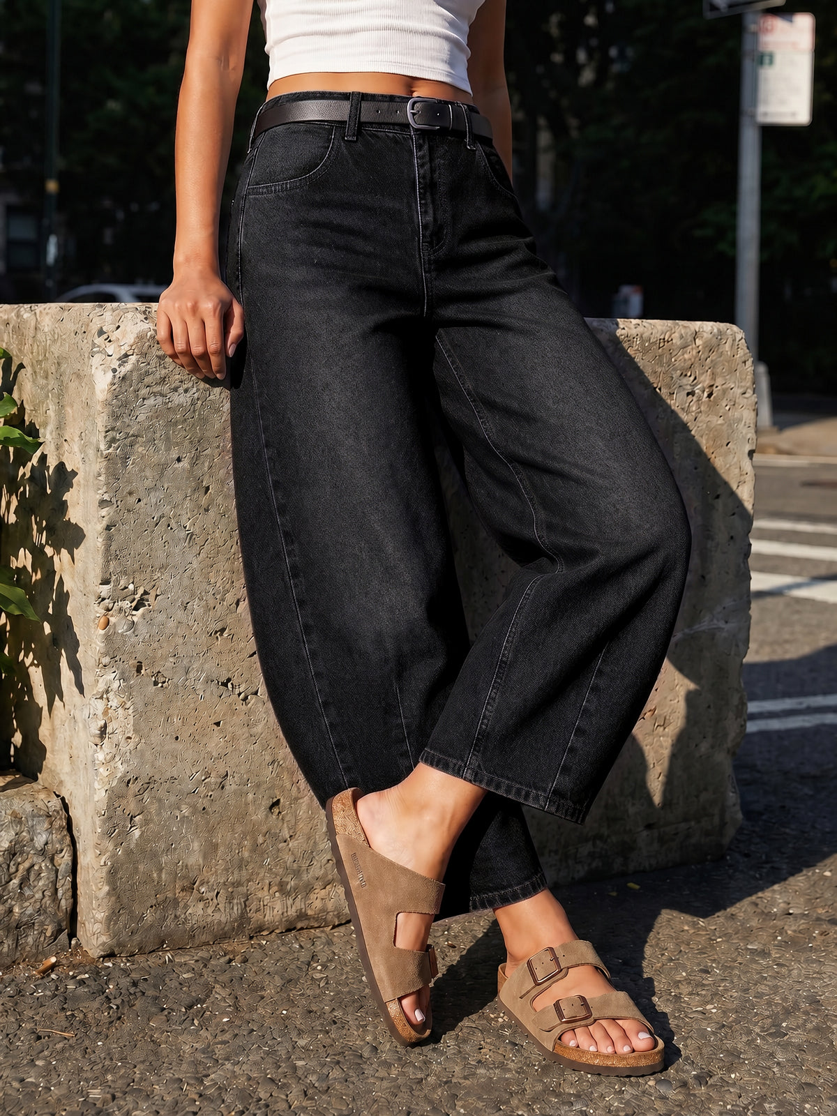 Saodimallsu Women Barrel High Waisted Wide Leg Jeans