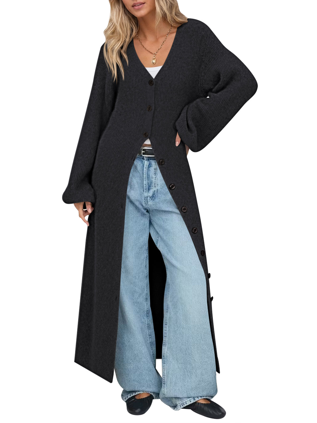 Saodimallsu Womens Oversized Long Button Up Cardigan