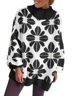 Saodimallsu Womens Floral Mock Neck Chunky Sweater