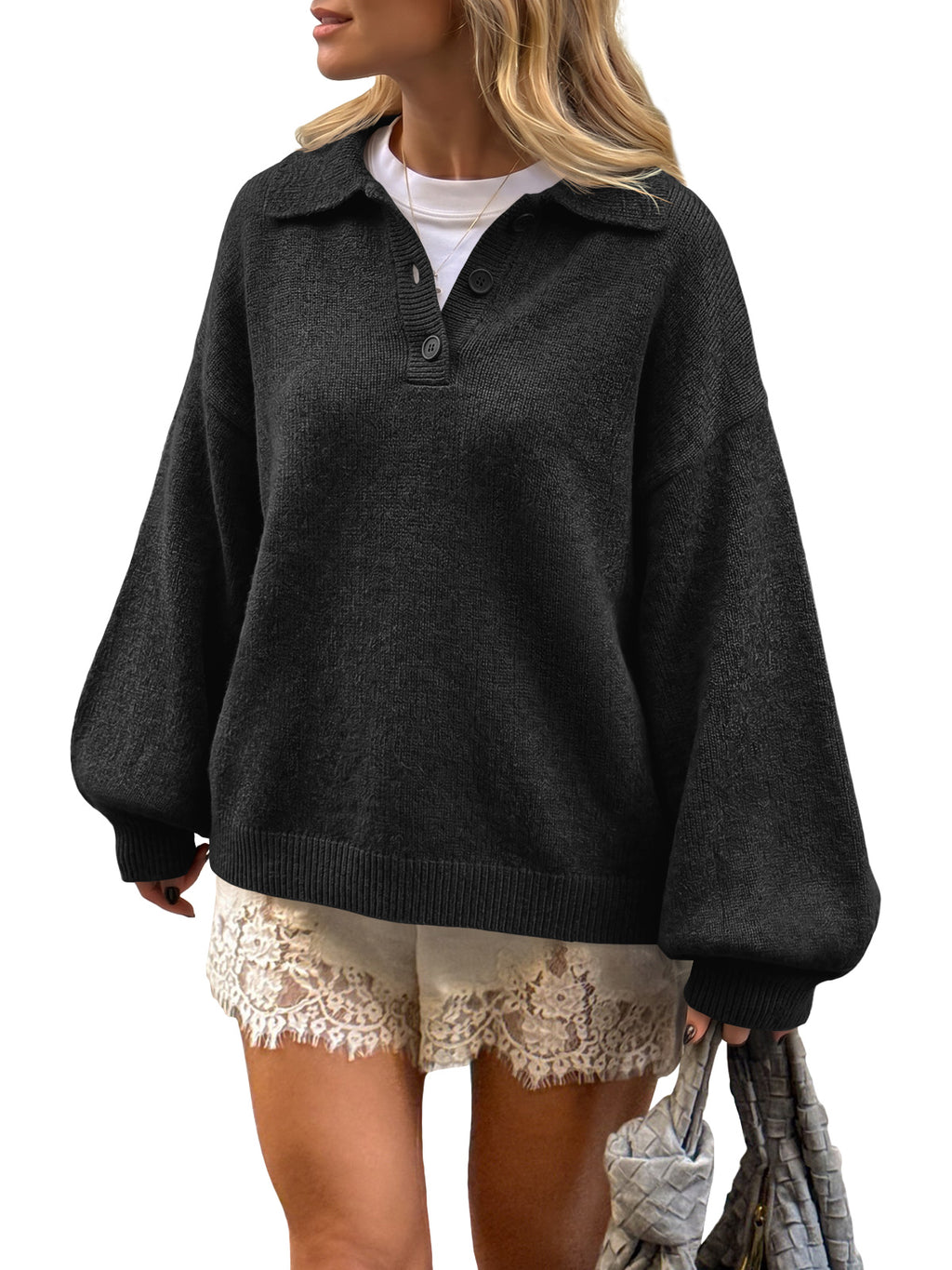 Saodimallsu Womens Polo V Neck Sweater