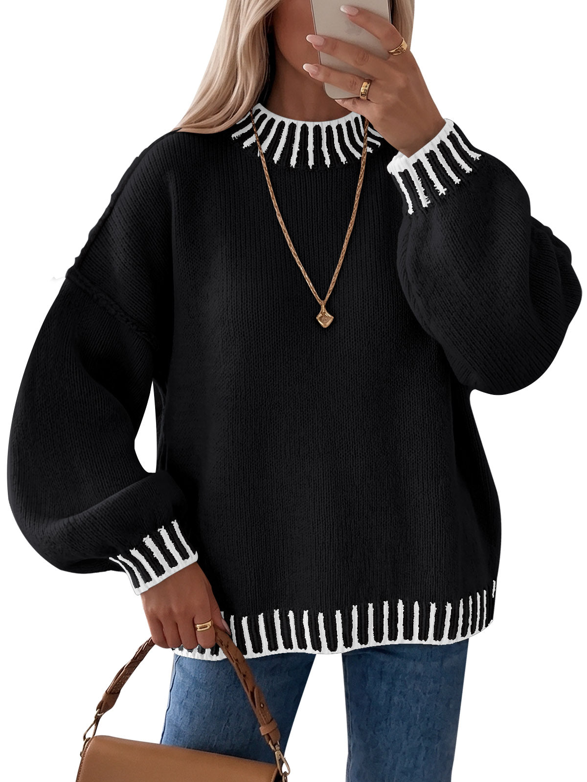 Saodimallsu Womens Chunky Mock Neck Sweater