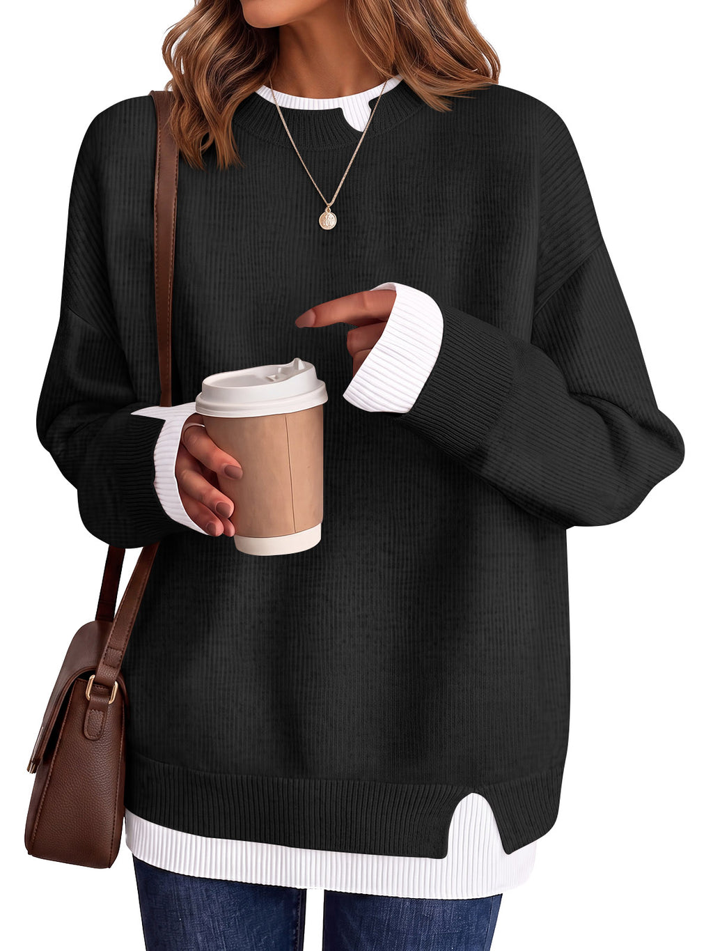 Saodimallsu Womens Fall Crewneck Pullover Sweater