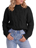 Saodimallsu Womens Mock Neck Cable Knit Sweater