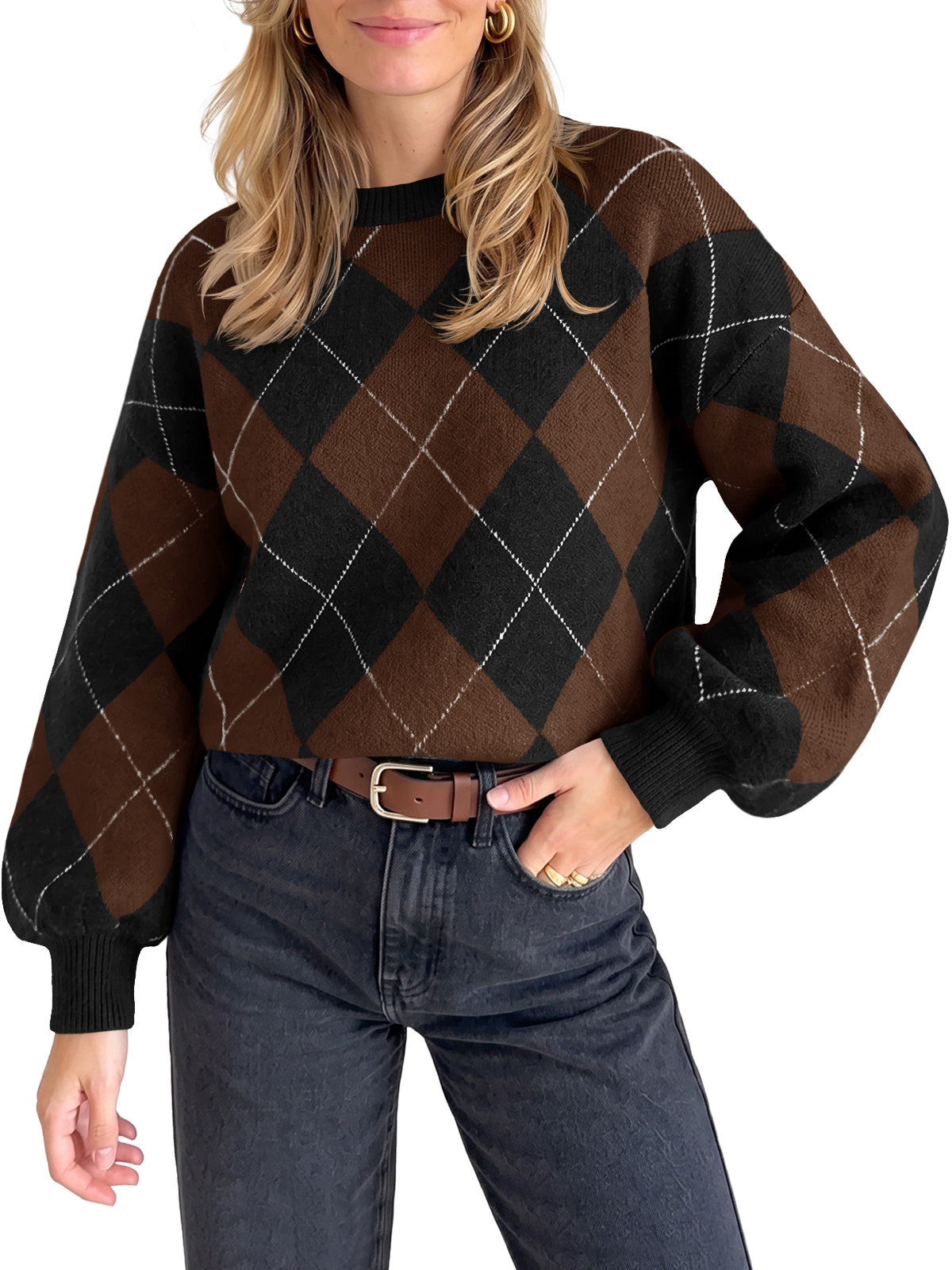 Saodimallsu Women Checkered Argyle Sweater