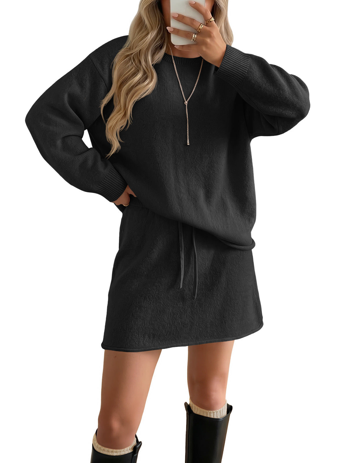 Saodimallsu Women 2 Piece Skirt Sweater Sets