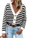 Saodimallsu Womens Striped V Neck Cardigan