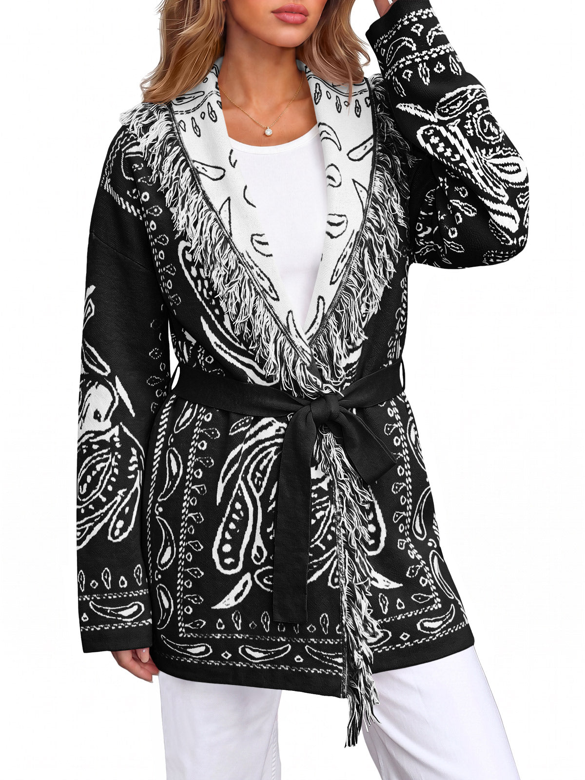 Saodimallsu Womens Tassel Knit Cardigan