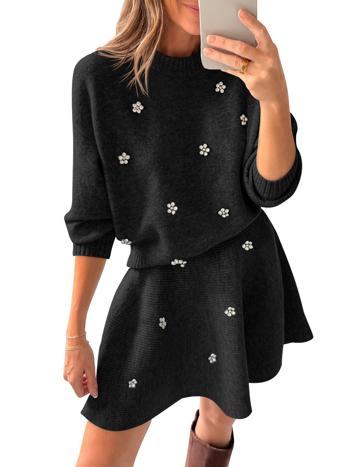 Saodimallsu Women 2 Piece Sweater Skirt Set
