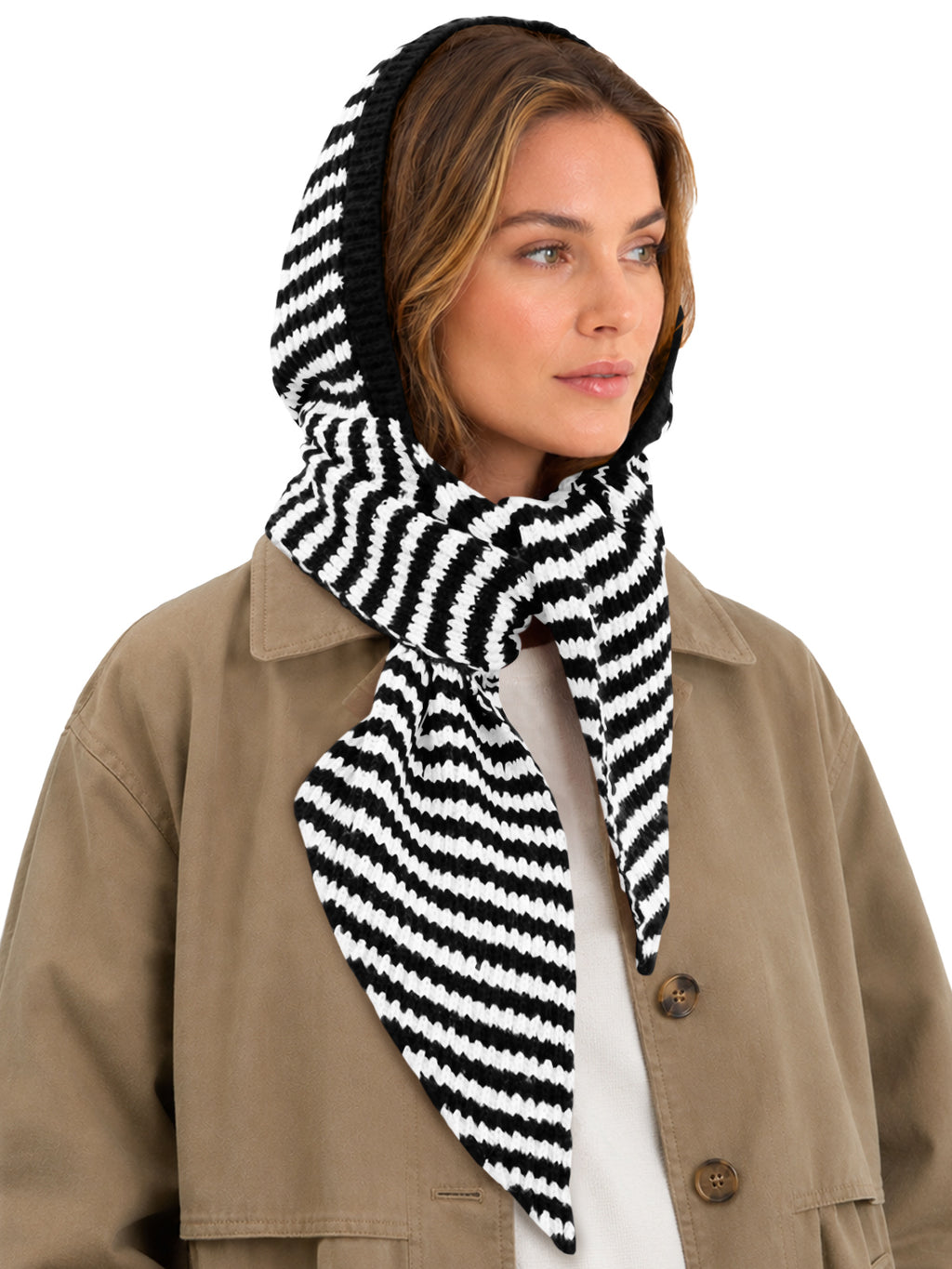 Saodimallsu Womens Striped Hooded Scarf Knit Hat
