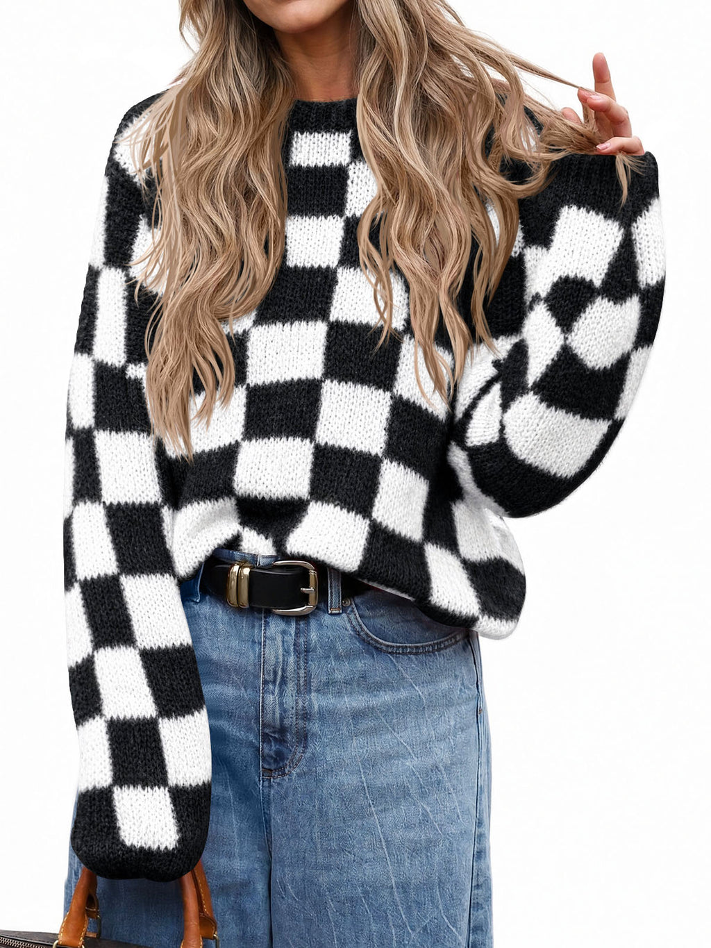 Saodimallsu Womens Checkered Fuzzy Sweaters